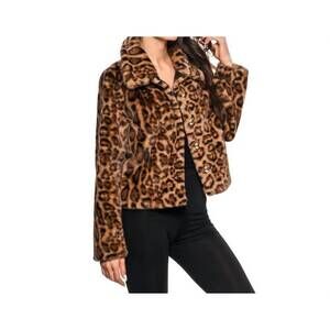 NEW ADORE cropped faux fur leopard jacket in brown/black